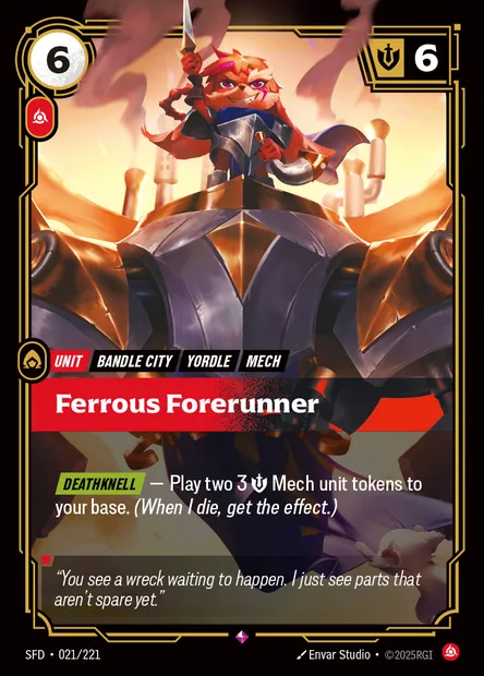 Ferrous Forerunner, carte Riftbound SFD 021 — extension Spiritforged