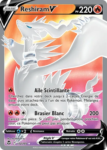 Reshiram V, carte Pokémon SIT 172 — extension Tempête Argentée