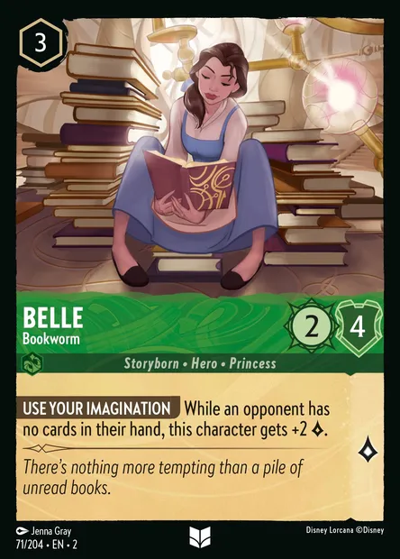 Belle - Bookworm, Disney Lorcana card CH2-071 — Rise of the Floodborn set