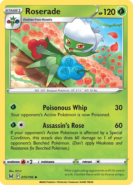 Roserade, Pokémon card LOR 015 — Lost Origin set
