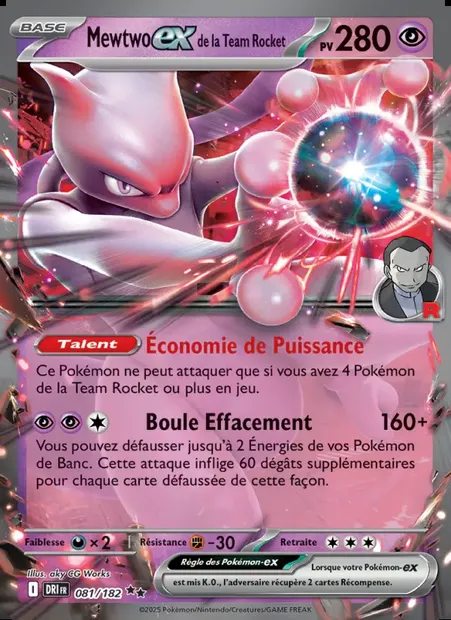 Mewtwo-ex de la Team Rocket, carte Pokémon DRI 081 — extension Rivalités Destinées