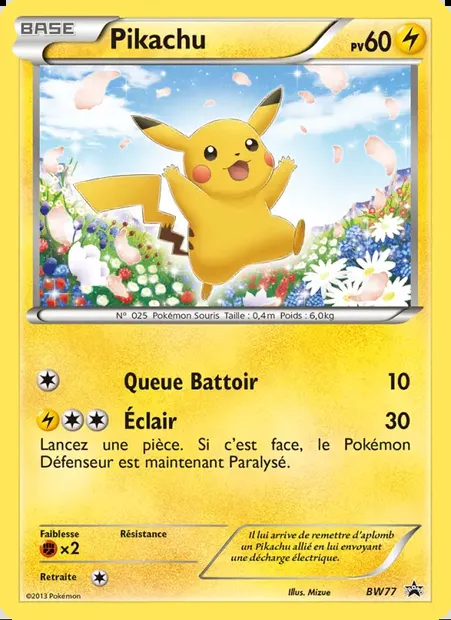 Pikachu, carte Pokémon BW 77 — extension Promo BW