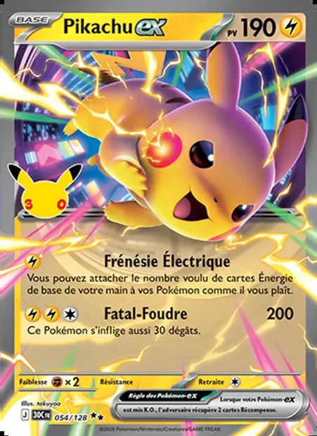 Pikachu-ex, carte Pokémon 30C 054 — extension 30ᵉ Anniversaire