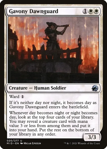Gavony Dawnguard, Magic card MID 20 — Innistrad: Midnight Hunt set