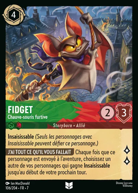 Fidget - Chauve-souris furtive, carte Disney Lorcana CH7-106 — extension L'île d'Archazia
