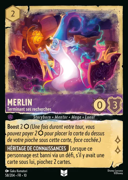 Merlin - Terminant ses recherches, carte Disney Lorcana CH10-058 — extension Lueurs dans les Profondeurs