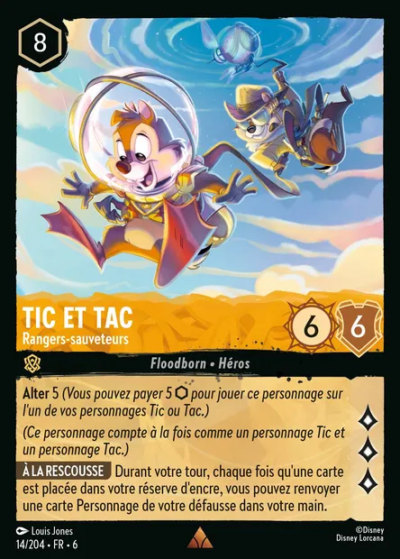 Tic et Tac - Rangers-sauveteurs, carte Disney Lorcana CH6-014 — extension La Mer Azurite