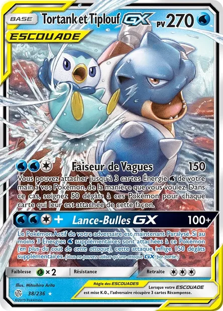Tortank et Tiplouf GX, carte Pokémon CEC 38 — extension Éclipse Cosmique