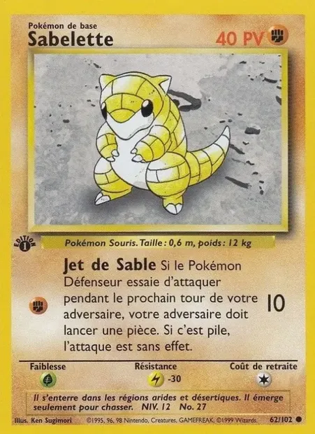 Sabelette, carte Pokémon BS 62 — extension Set de Base