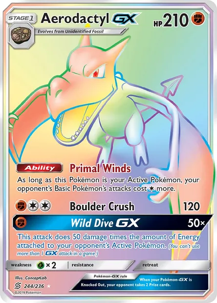 Aerodactyl GX, Pokémon card UNM 244 — Unified Minds set