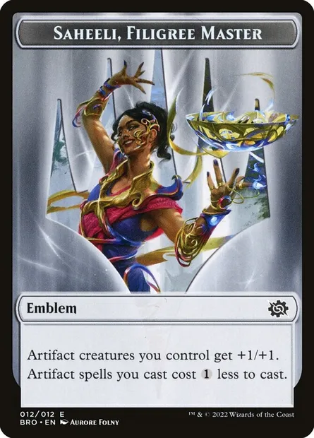Saheeli, Filigree Master Emblem, Magic card TBRO 12 — The Brothers' War Tokens set