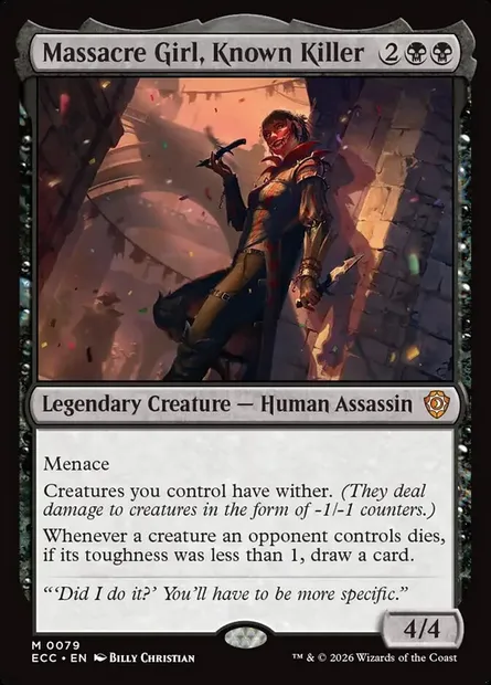 Massacre Girl, Known Killer, Magic card ECC 79 — Lorwyn Eclipsed Commander set