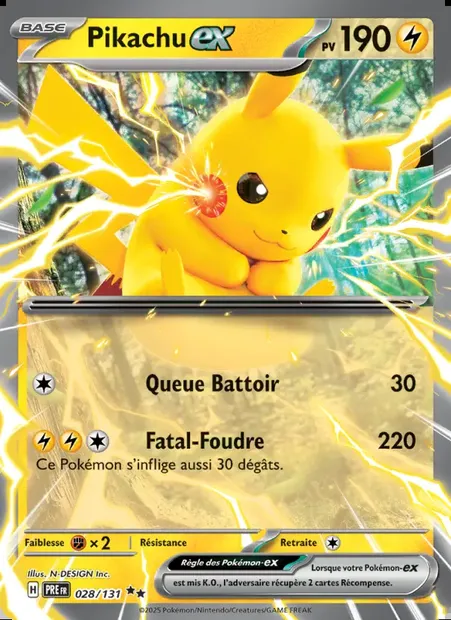 Pikachu-ex, carte Pokémon PRE 028 — extension Évolutions Prismatiques