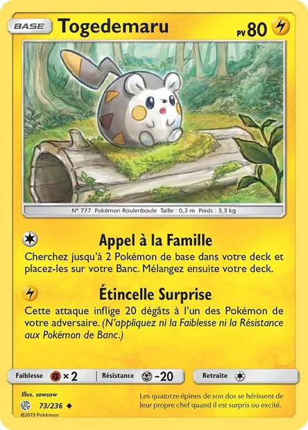 Togedemaru, carte Pokémon CEC 73 — extension Éclipse Cosmique