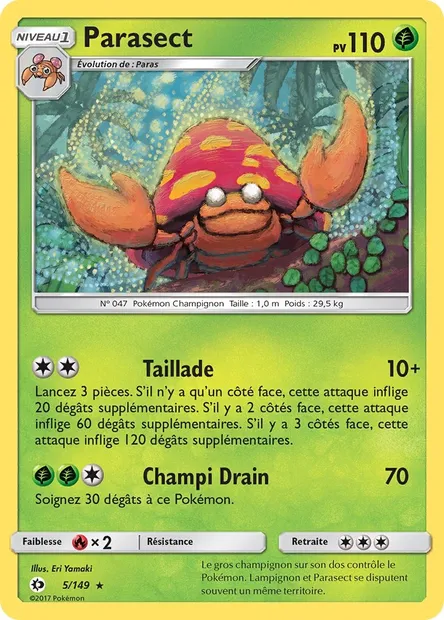 Parasect, carte Pokémon SUM 5 — extension Soleil et Lune