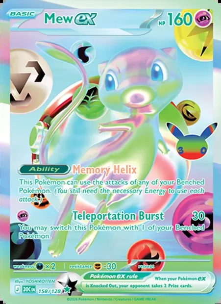 Mew ex, Pokémon card 30C 158 — 30th Celebration set