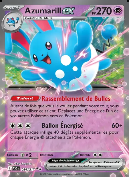 Azumarill-ex, carte Pokémon ASC 084 — extension Héros Transcendants