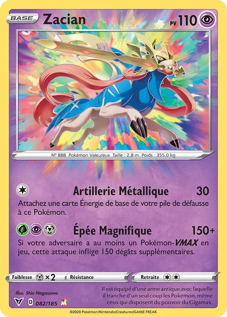 Zacian, carte Pokémon VIV 82 — extension Voltage Éclatant