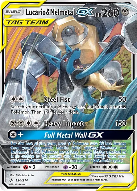 Lucario & Melmetal GX, Pokémon card UNB 120 — Unbroken Bonds set