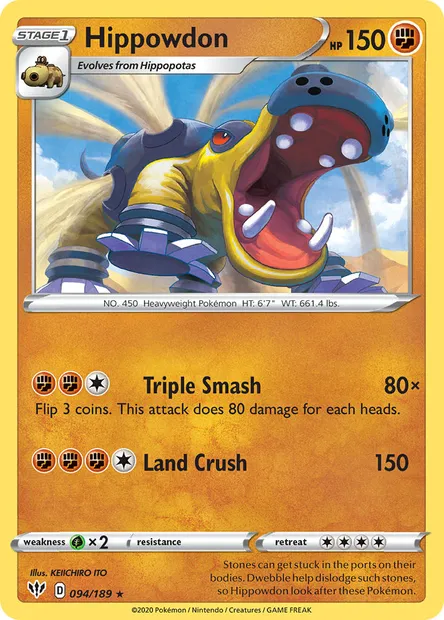 Hippowdon, Pokémon card DAA 94 — Darkness Ablaze set
