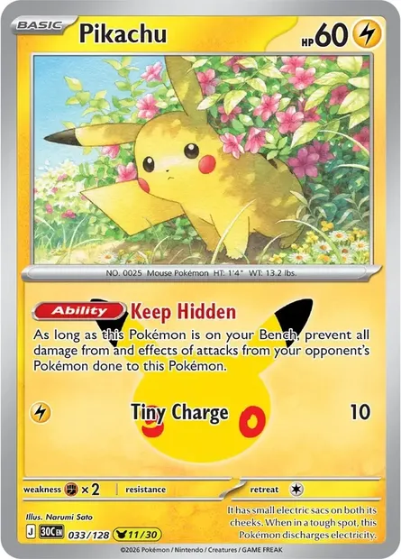 Pikachu, Pokémon card 30C 033 — 30th Celebration set