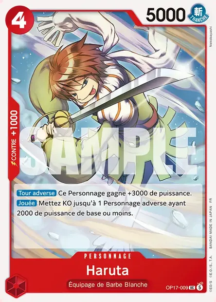 Haruta, carte One Piece OP17-009 — extension LES GUERRIERS LES PLUS PUISSANTS AU MONDE