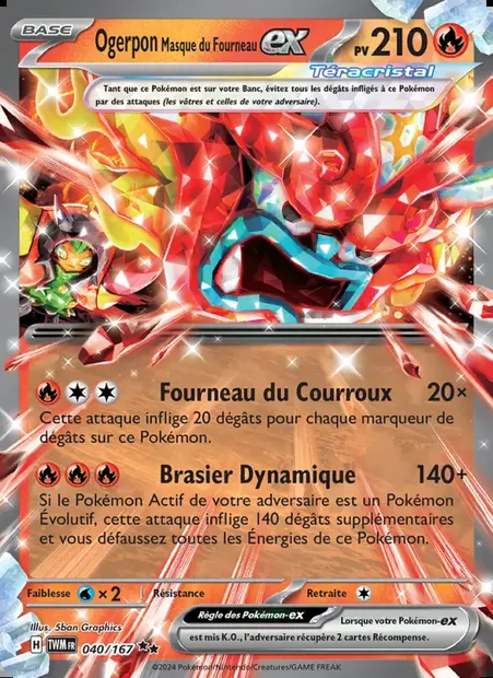 Ogerpon Masque du Fourneau-ex, carte Pokémon TWM 040 — extension Mascarade Crépusculaire