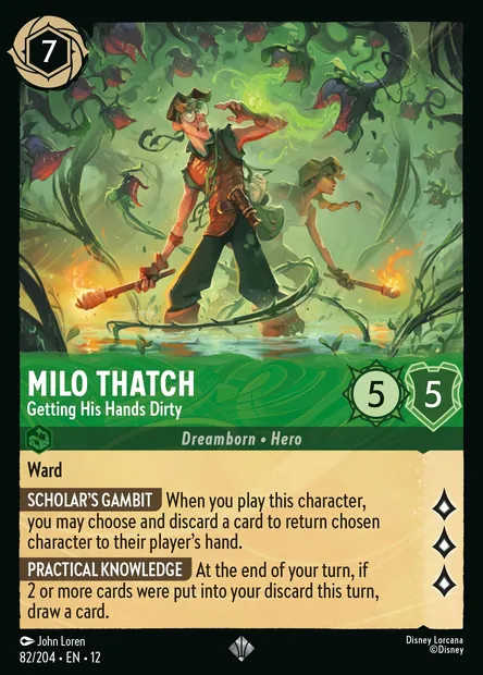 Milo Thatch - Getting His Hands Dirty, Disney Lorcana card CH12-082 — Wilds Unknown set