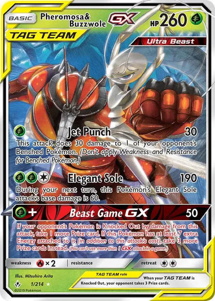Pheromosa & Buzzwole GX, Pokémon card UNB 1 — Unbroken Bonds set