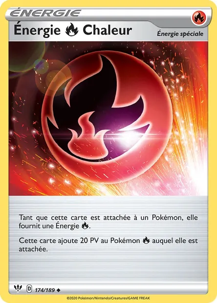 Énergie Fire Chaleur, carte Pokémon DAA 174 — extension Ténèbres Embrasées