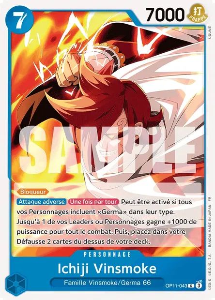 Ichiji Vinsmoke, carte One Piece OP11-043 — extension DES POINGS VIFS COMME L'ÉCLAIR
