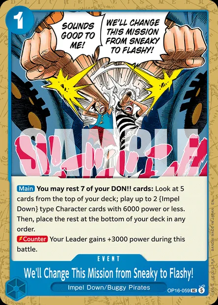 We'll Change This Mission from Sneaky to Flashy!, One Piece card OP16-059 — THE TIME OF BATTLE set