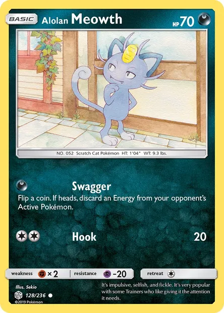 Alolan Meowth, Pokémon card CEC 128 — Cosmic Eclipse set