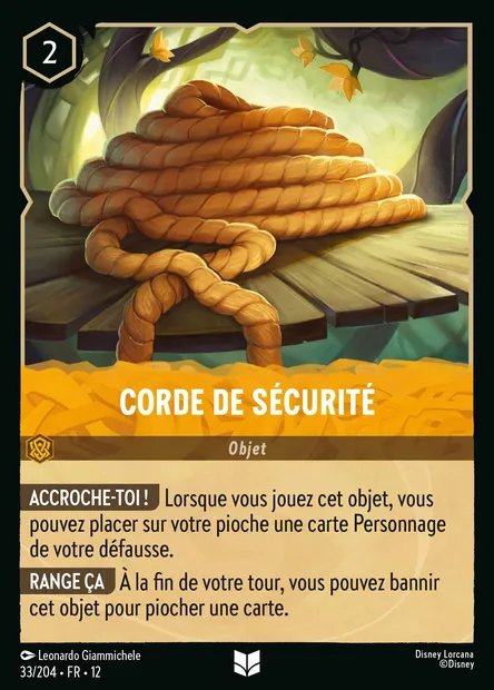 Corde de sécurité, carte Disney Lorcana CH12-033 — extension Contrées Inconnues