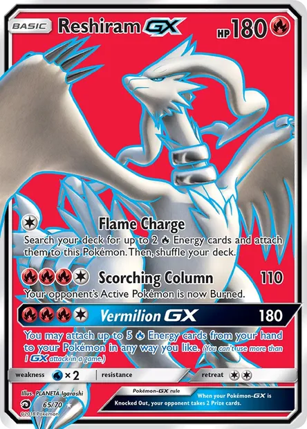 Reshiram GX, Pokémon card DRM 65 — Dragon Majesty set
