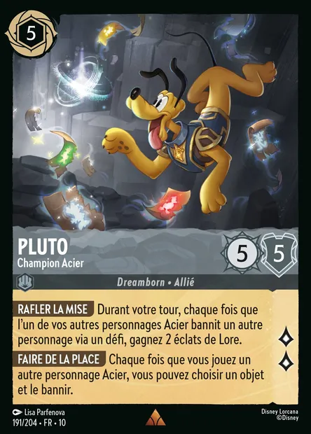 Pluto - Champion Acier, carte Disney Lorcana CH10-191 — extension Lueurs dans les Profondeurs
