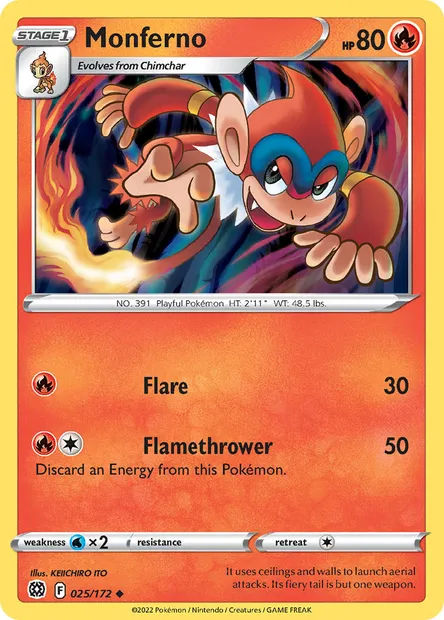 Monferno, Pokémon card BRS 025 — Brilliant Stars set