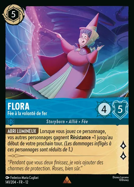 Flora - Fée à la volonté de fer, carte Disney Lorcana CH12-141 — extension Contrées Inconnues