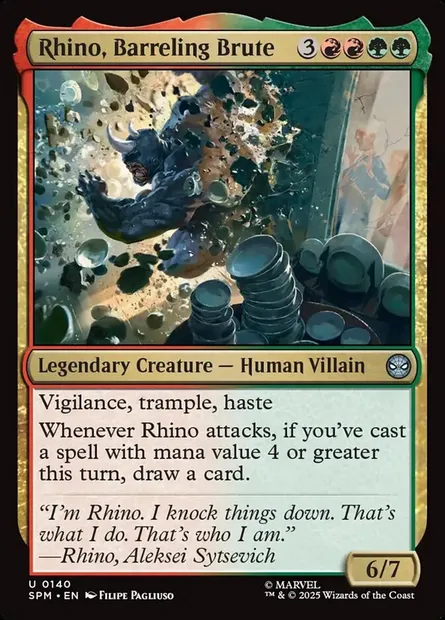 Rhino, Barreling Brute, Magic card SPM 140 — Marvel's Spider-Man set