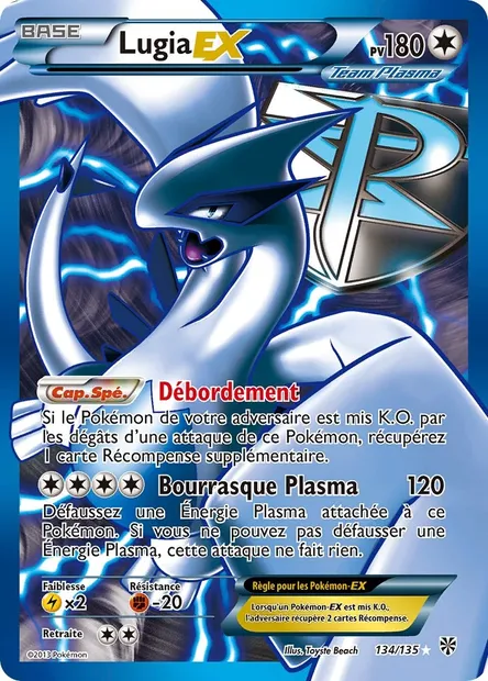 Lugia-EX, carte Pokémon PLS 134 — extension Tempète Plasma