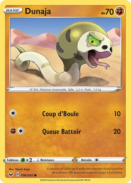 Dunaja, carte Pokémon SSH 108 — extension Épée et Bouclier