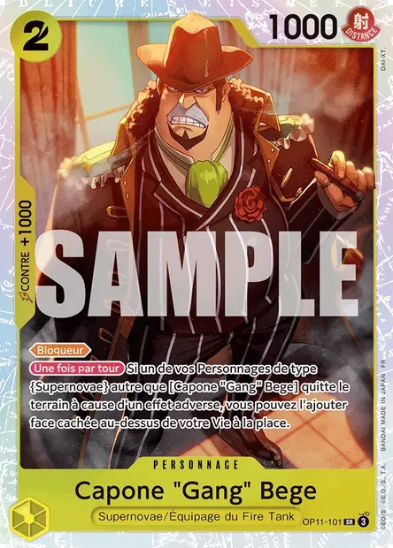 Capone "Gang" Bege, carte One Piece OP11-101 — extension DES POINGS VIFS COMME L'ÉCLAIR