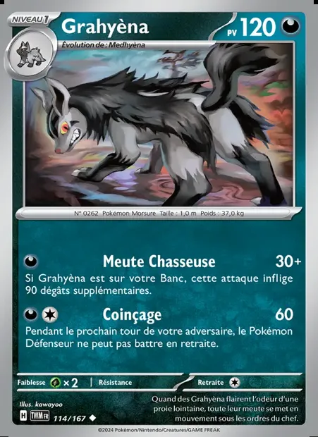 Grahyèna, carte Pokémon TWM 114 — extension Mascarade Crépusculaire