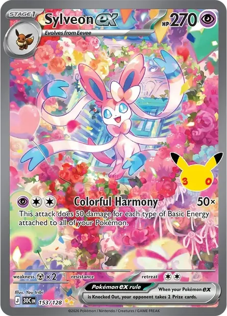 Sylveon ex, Pokémon card 30C 153 — 30th Celebration set