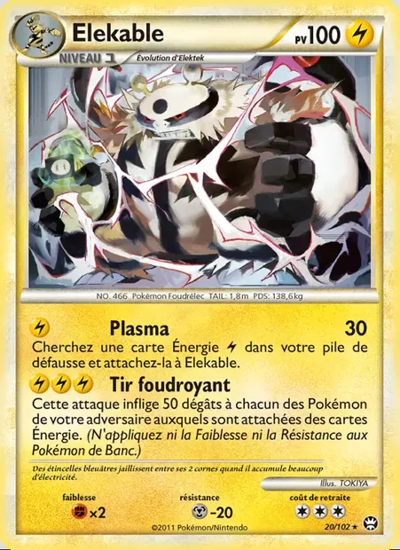 Élekable, carte Pokémon TM 20 — extension Triomphant