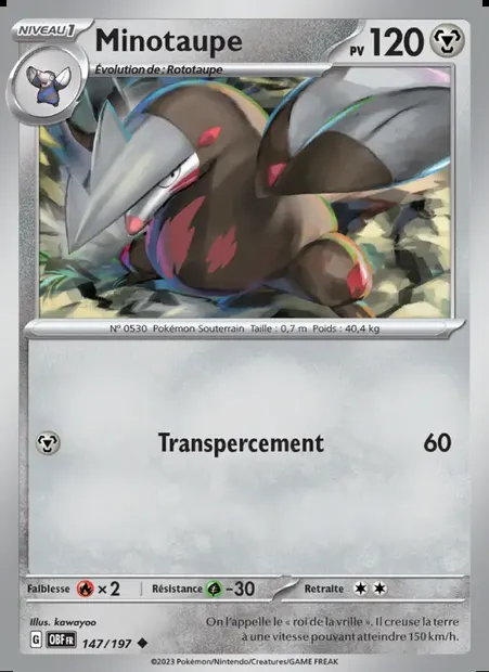 Minotaupe, carte Pokémon OBF 147 — extension Flammes Obsidiennes