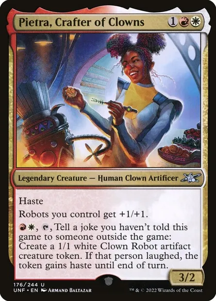 Pietra, Crafter of Clowns, carte Magic UNF 176 — extension Unfinity