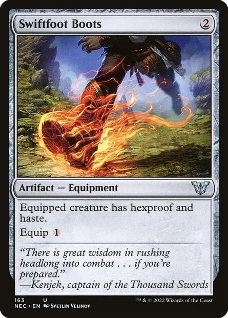 Swiftfoot Boots, Magic card NEC 163 — Neon Dynasty Commander set