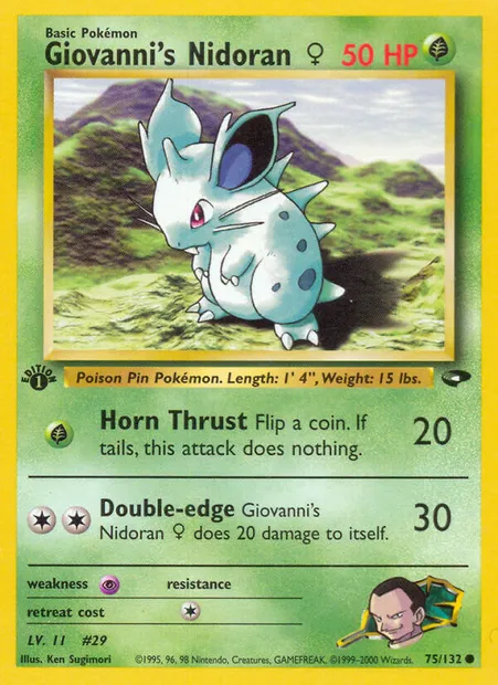 Giovanni's Nidoran ♀, Pokémon card GC 75 — Gym Challenge set