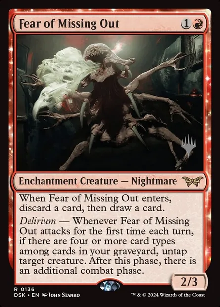 Peur de rater quelque chose, carte Magic PDSK 136p — extension Duskmourn: House of Horror Promos